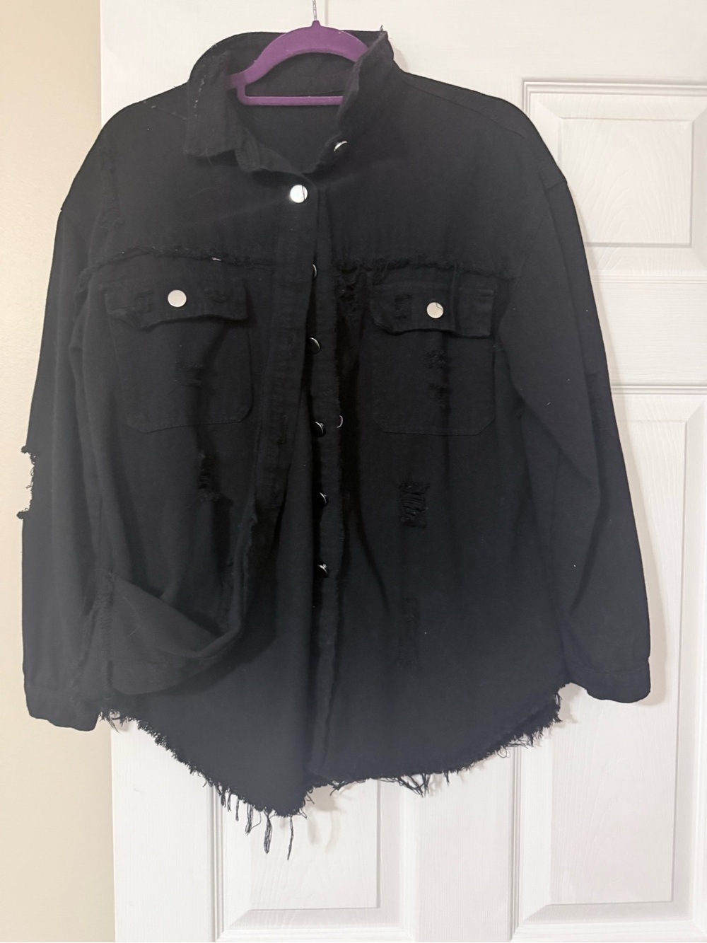 Black Distressed Oversized Jean Jacket - Relaxed Fit